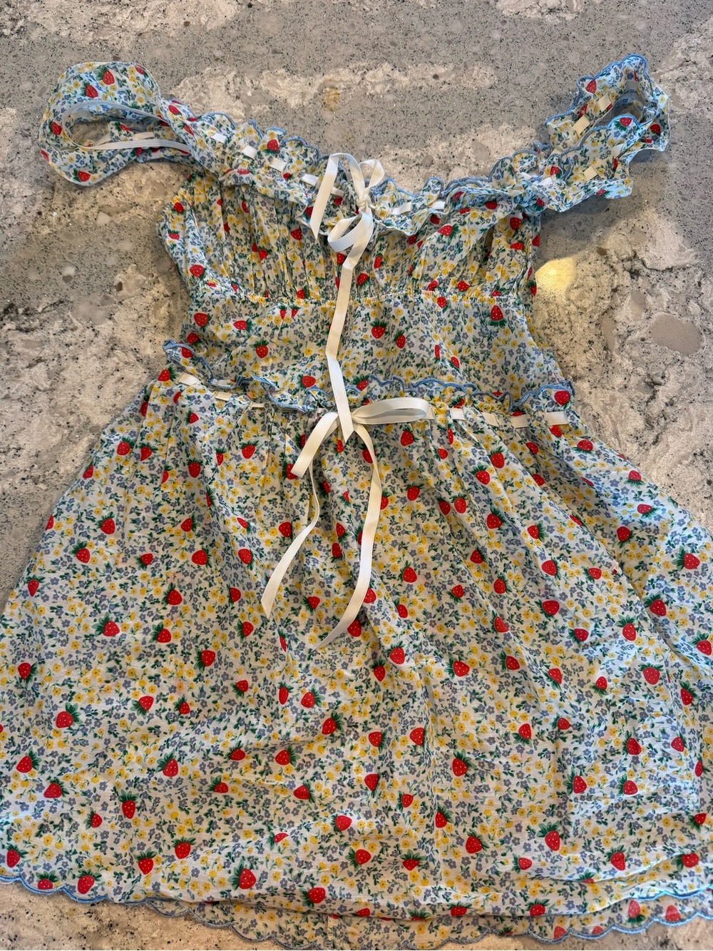 NWT For Love and Lemons Strawberry Kiss Floral Sundress with Ribbon Ties